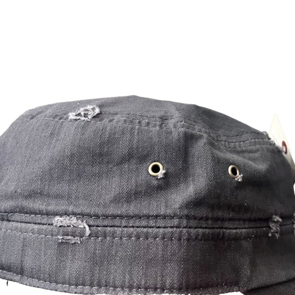 Women's Ililily Gray Distressed Embellished Military Army Hat Cadet Cap - Picture 9 of 14